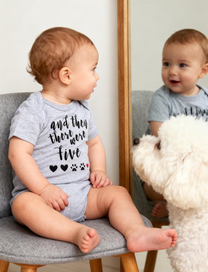 BFUSTYLE Child Baby Boy Girl Unisex Announcement Romper And Then There Were Five Paws Print Short Sleeve Winter Pregnancy Reveal Romper Shower Gifts Pure Gray Bodysuit Bulk Newborn 0-3 Months - Image 3